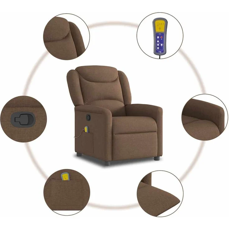vidaXL Massagesessel Braun Stoff 4015610 – Bild 8