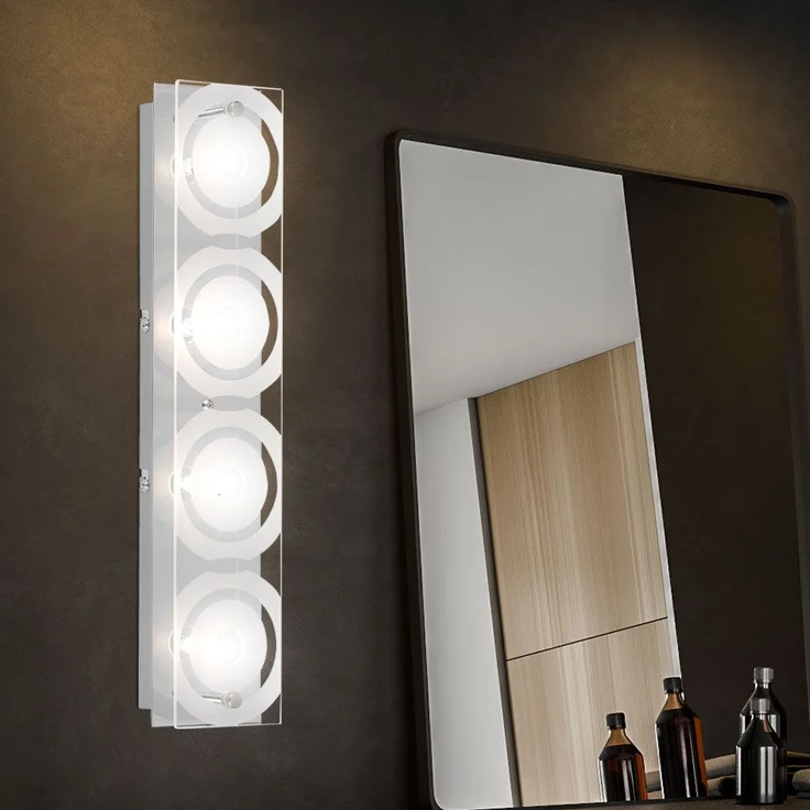 2er Set Wandleuchte, Chrom, Glas satiniert, 4 Flammig, L 40 cm – Bild 5