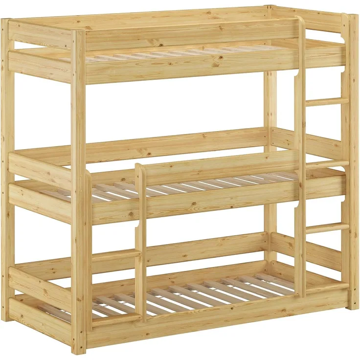 Dreier-Stockbett für drei erwachsene Personen 80x200 Kiefer massiv natur Zubehör wählbar V-60.03-08Rollrost inkl.