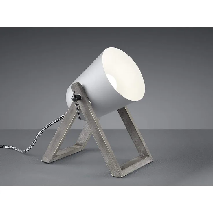 Kleine Tischleuchte MARC Naturholz mit Metallschirm Grau, Höhe 21cm
