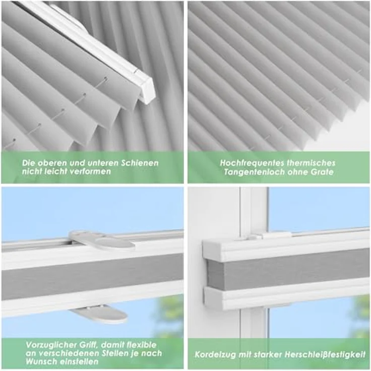 bobodeco Plissee ohne Bohren Klemmfix Faltrollo Jalousie Grau 100x130 cm (BxH), Plisseerollo Sichtschutz und Sonnenschutz Blickdicht Easyfix lichtdurchlässig Rollo für Fenster & Tür – Bild 4