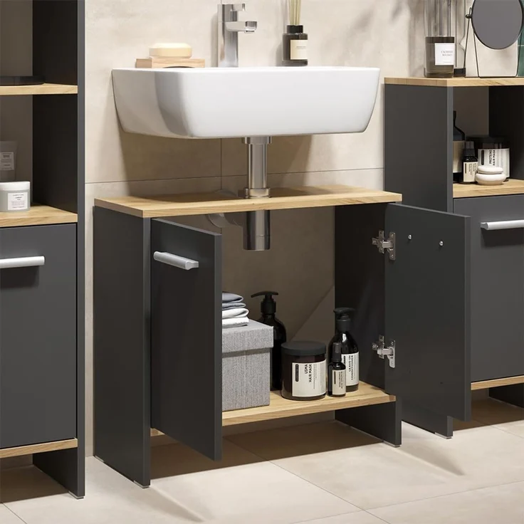 Badezimmermöbel-Set Karli Anthrazit/Goldkraft Eiche 2-teilig Vicco – Bild 4
