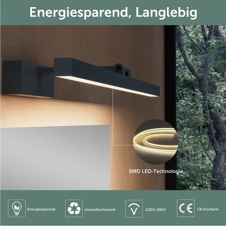 doporro LED Spiegelleuchte Wandlampe Wandleuchte Spiegellampe 40/60cm 9W/14W LED Strahlenschön – Bild 2