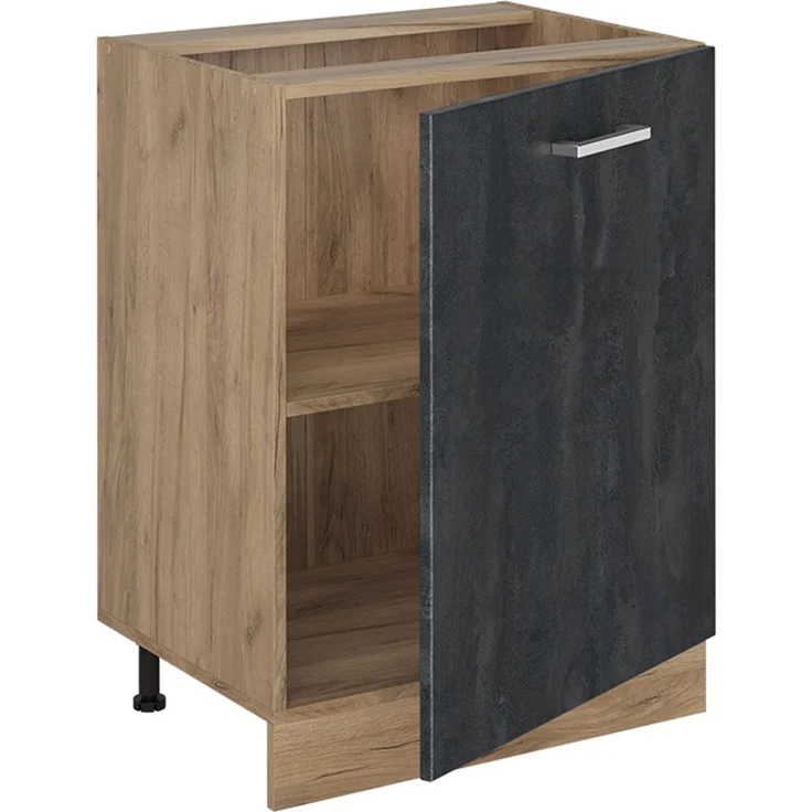 Küchenunterschrank R-Line Schwarz Beton/Goldkraft Eiche 60 cm mit 1 Tür Arbeitsplatte Anthrazit Vicco – Bild 3