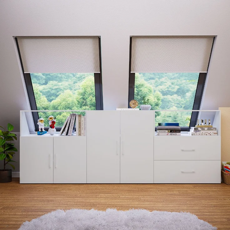Bellamio 'Aland' Dachschrägenregal mit Türen und offenem Fach, weiß, 100x52x90 cm, Schrank für Dachschräge mit 3 Fächern – Bild 7