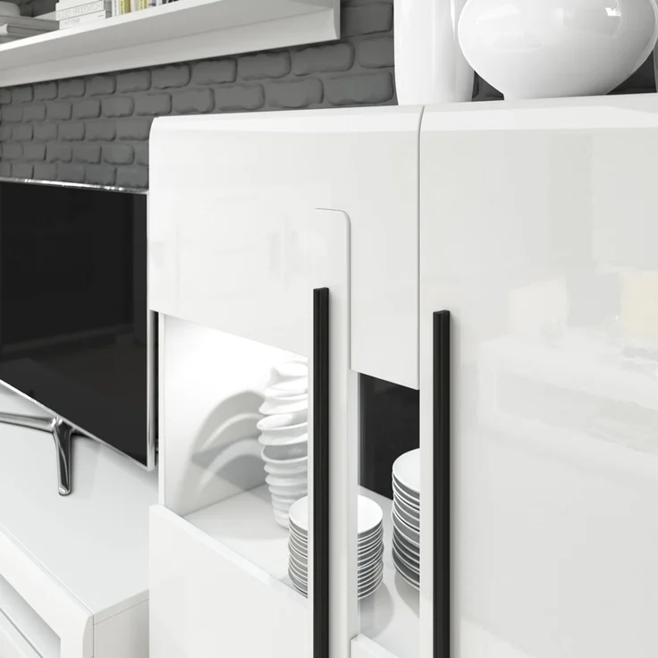 Highboard Vitrine weiß Hochglanz TURDA-83 modern mit Absetzungen in schwarz, B/H/T: ca. 90/136/39 cm – Bild 2