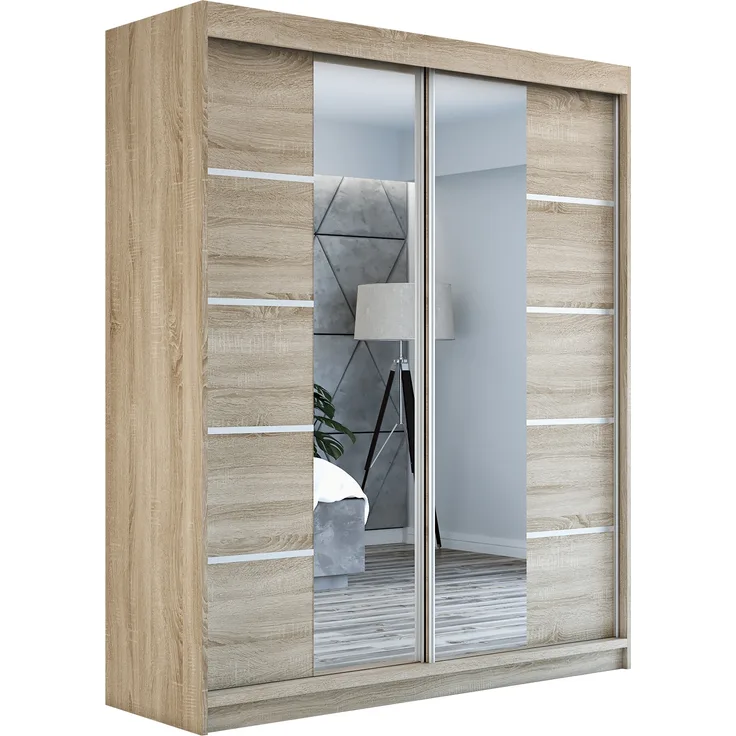 Schwebetürenschrank ERA 2-türig Schrank 180 cm (mit Spiegel) Farbe: Sonoma