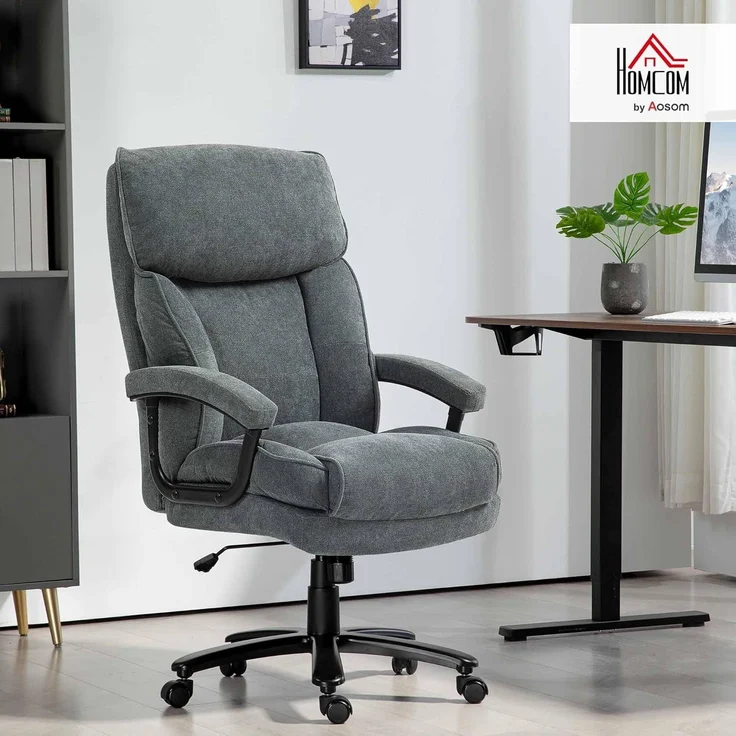 HOMCOM Bürostuhl Ergonomisch Schreibtischstuhl mit Wippfunktion, Leinenoptik (Computerstuhl, 1 St), bis 200 kg belastbat, für Home-Office, Grau – Bild 2