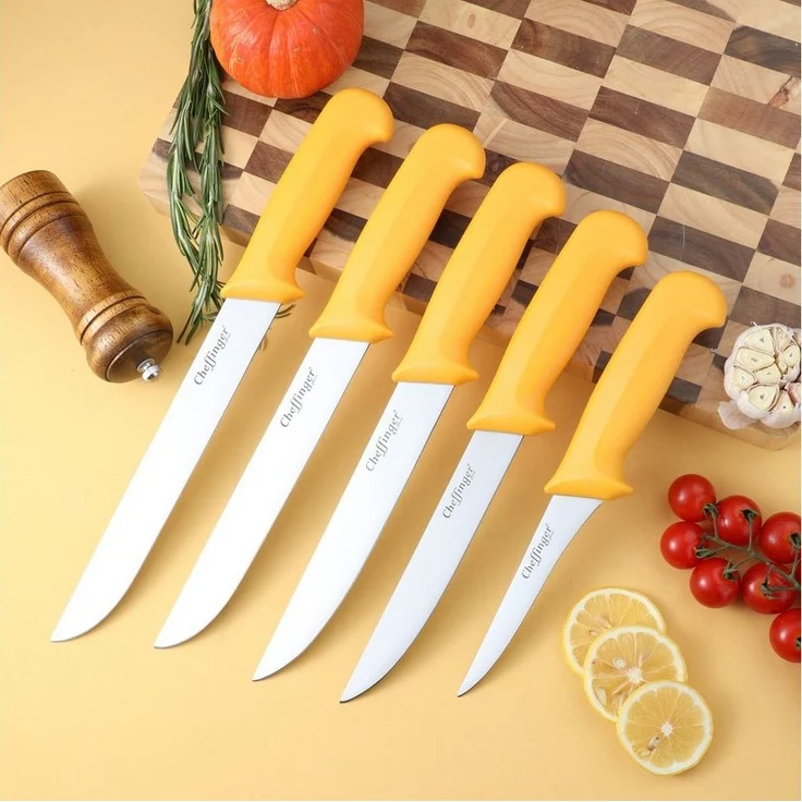 Messer BBQ Grill Fleischmesser Kochmesser Set 5-tlg. Cheffinger CF-BG11 gelb – Bild 2