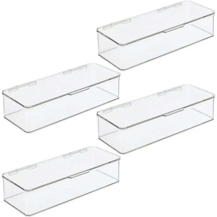 mDesign Organizer Aufbewahrung Kiste Box stapelbar Deckel 4er-Set Transparent – Bild 1