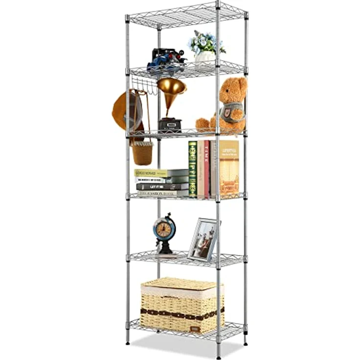 Himimi Lagerregal, Regal mit Rollen und 6 Regalböden Küchenregal Metall mit Seitenhaken aus verchromt, bis zu 500lbs, 54 x 29 x 160 cm, Silber Grau – Bild 2
