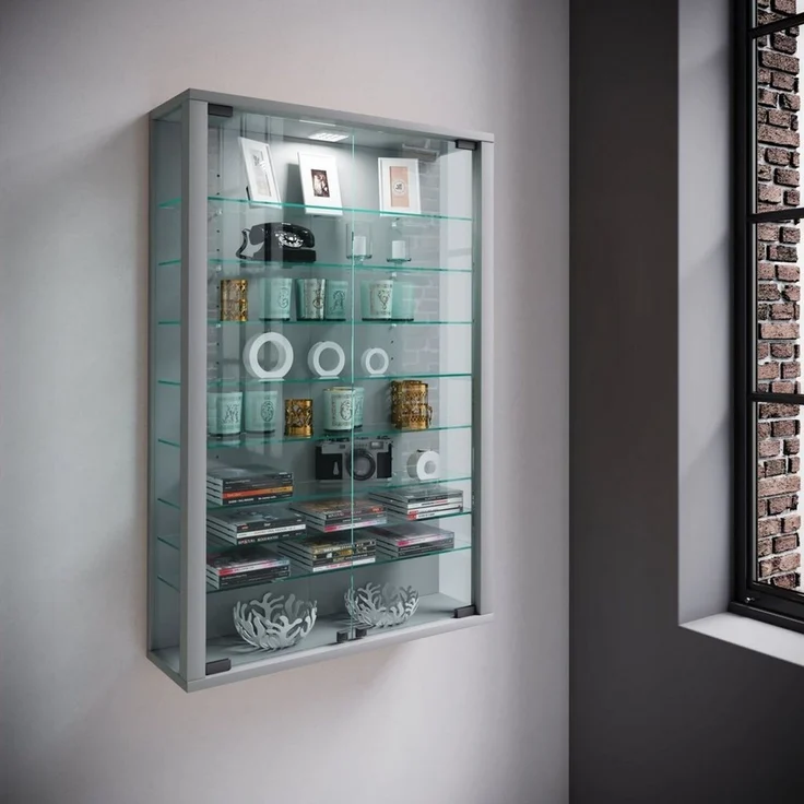 VCM Wandvitrine Vitrosa 904115 Silber H. 91 x B. 59 x T. 18 cm – Bild 2
