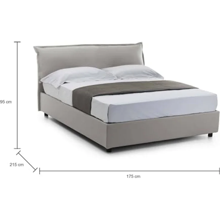 Talamo Italia - Clorinda Doppelbett, Bettkasten mit abnehmbarem Bezug, gepolstertem Kopfteil und Bettkastenrahmen, 100 % Made in Italy, inklusive Matratze 160x200 cm, Grau – Bild 2