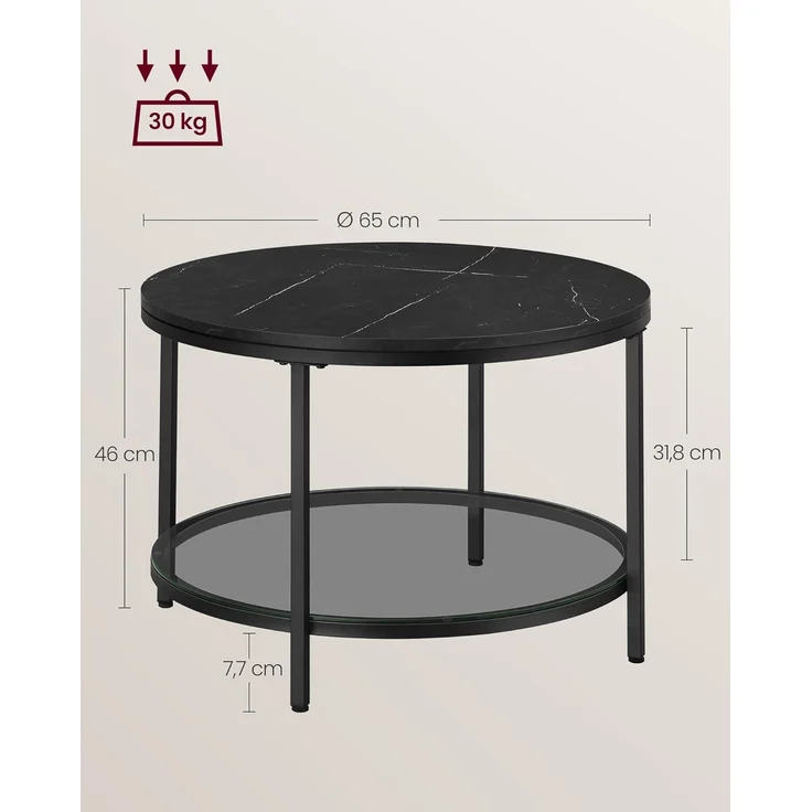 VASAGLE Couchtisch, Wohnzimmertisch, Sofatisch, für Wohnzimmer, mit Glasplatte, viel Stauraum, einfacher Aufbau, moderner Stil, marmorschwarz-tintenschwarz LCT072B58 – Bild 3