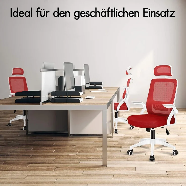 ALFORDSON Bürostuhl mit Kopfstütze Lordosenstütze Drehstuhl Heimbüro Rot – Bild 7