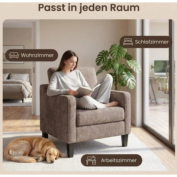 TLGREEN Loungesessel Accent Sessel mit Kissen,Chenille Polstersessel – 75×71×90 cm (Bequemes Einzelsitz-sofa),Lesesessel bequem, fur Wohnzimmer, Büro & Wohnung,Apartment – Bild 4