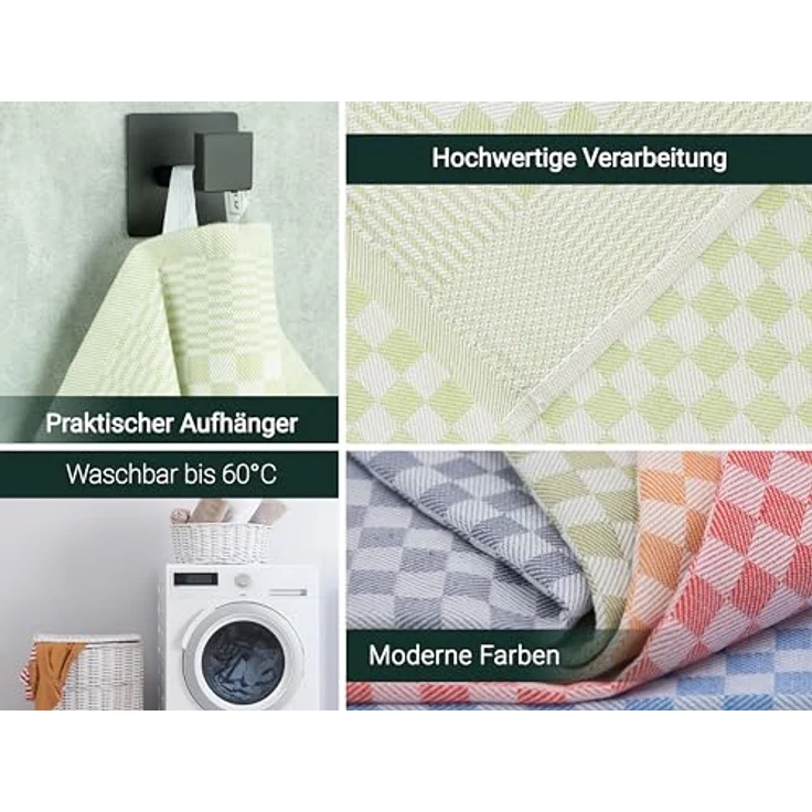 ZOLLNER 20er Set Geschirrtücher Baumwolle in 46x70 cm - super saugstarke und robuste Küchentücher – waschbar bis 60°C – in grün kariert - Gastronomiequalität - Oeko Tex® Zertifiziert – Bild 5