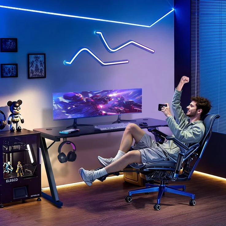 Devoko Gaming Tisch Holzwerkstoff und Metall Schwarz 160 x 60 x 72 cm – Bild 8
