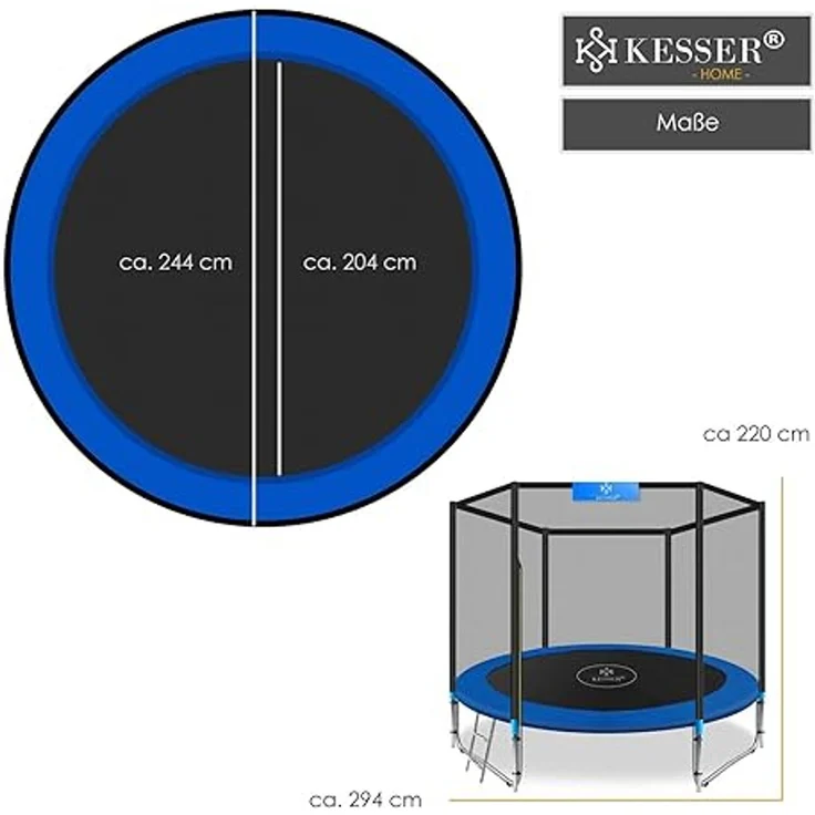 KESSER® - Trampolin | TÜV SÜD GS Zertifiziert | Komplettset mit Sicherheitsnetz, Leiter, Randabdeckung & Zubehör | Kindertrampolin Gartentrampolin Belastbarkeit 150 kg Blau, 244 cm – Bild 2