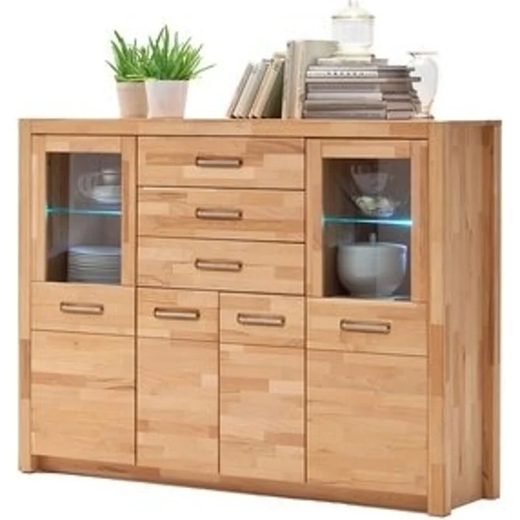 Lomadox Highboard FOSSANO-06, inkl. LED-Beleuchtung, Kernbuche massiv geölt, keilverzinkt, Echtholz – Bild 6