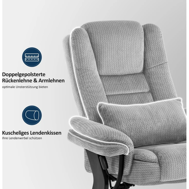 M MComboRelaxsessel mit Liegefunktion, 360°Drehbarer Fernsehsessel mit Hocker, bis 120 Kg Belastbarer TV-Sessel für Wohnzimmer, mit Kissen & Seitentasche, Lesesessel Bequem, 9099 (Hellgrau-Stoff) – Bild 6