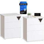 VASAGLE Nachttisch, 2er Set, Beistelltisch 3 Schubladen, Superschnelle werkzeuglose Montage, Nachtschrank, Schlafzimmer, Wohnzimmer, Toolless-Technologie, mattweiß-cappuccinobeige LET779W01