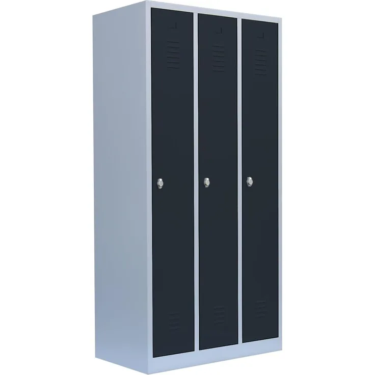 3er Spind, Spindschrank, Kleiderspind 3 Abteile 180 x 90 x 50 cm lichtgrau/anthrazitgrau