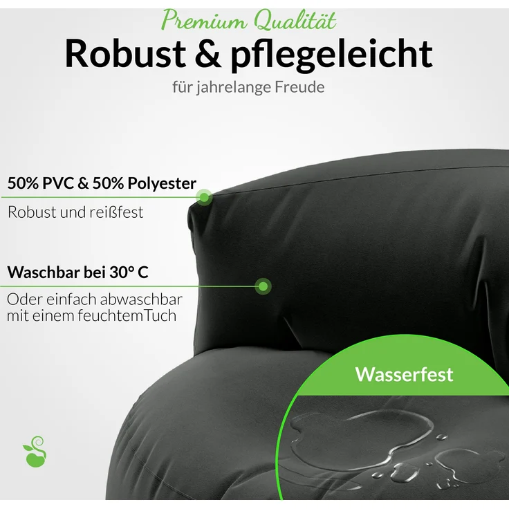 Green Bean® Sitzsack Sofa mit Füllmaterial - Lounge im Sitzsack-Design 90x50cm mit ergonomischer Rückenlehne & waschbarem Bezug - Indoor und Outdoor geeignet in Schwarz – Bild 5