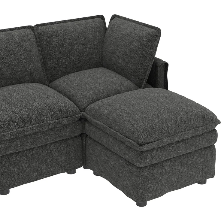 ZUBALIYA Wohnlandschaft 127x91 cm, mit Chenille - Bezug, mit Samtbezug, mit breiten Armlehnen, modular aufgebaut, Beige – Bild 24