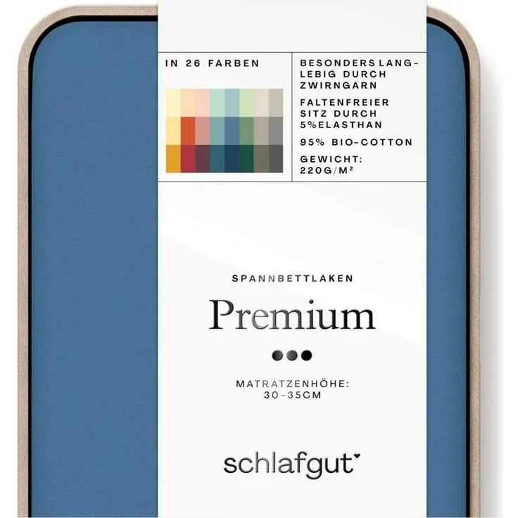 Schlafgut Spannbettlaken Premium, Gummizug: rundum, (1 Stück), Mako-Zwirn-Jersey, Blue Mid, XL 180x200cm - 200x220cm – Bild 2