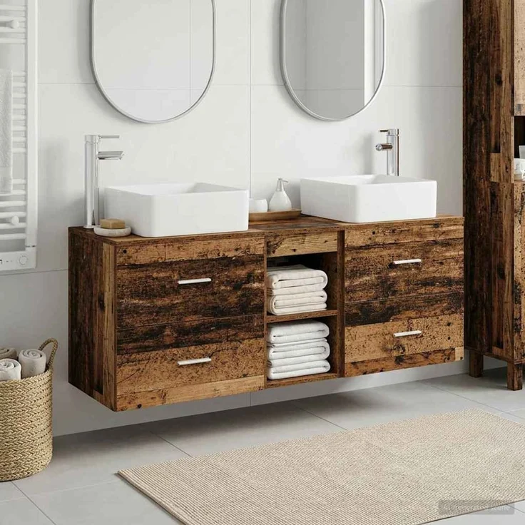 vidaXL Badezimmerschrank-Set 3 stk. Altholz 129 x 41 x 80 cm 3405825 – Bild 1