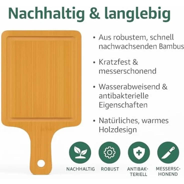 hausleben Schneidebrett Servierbrett – 15×10 cm – Mini Bambus Schneidebrett mit Griff, (6-St), zum Servieren, Snacks, Tapas & Küche – Robust & Lebensmittelecht – Bild 4