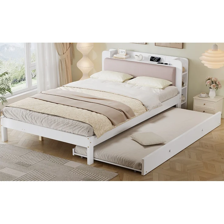 TavilaEcon Einzelbett Holzbett, Funktionsbett mit LED-Lichtleiste und gepolstertem Kopfteil weiß Liegefläche 120 × 200 cm – Modell N622D765960W – Bild 8