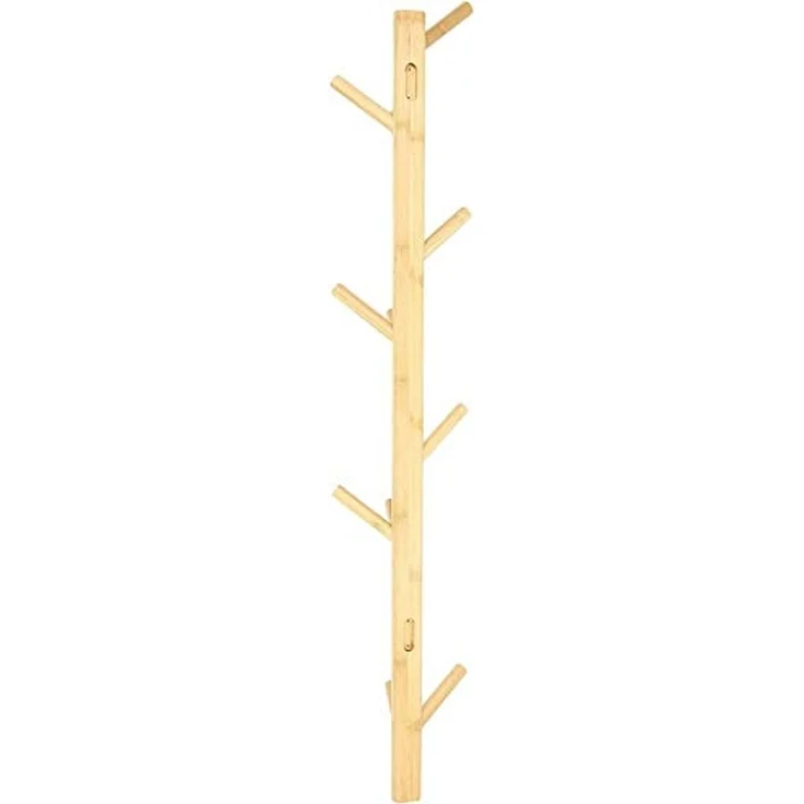 Dekoleidenschaft Wandgarderobe aus Bambus mit 11 Haken, 100 cm hoch, im Scandi-Style, Flurgarderobe, Wandgarderobe, vertikale Hakenleiste / Garderobenleiste, Kleiderhaken – Bild 4