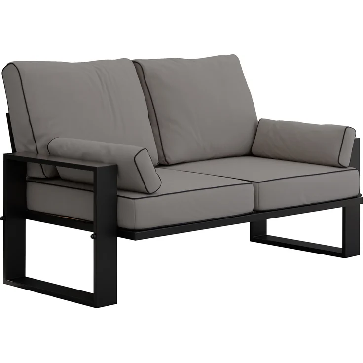Outdoor 2-Sitzer Gartensofa, schwarze Metallbeine, Gartensofa für die Terrasse - ELBA S2 - grau – Bild 4
