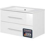FACKELMANN B.PERFEKT Waschbecken mit Unterschrank 82 cm breit, Weiß, Waschbecken Keramik Weiß