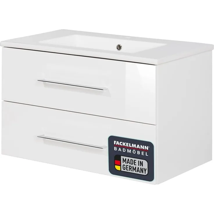 FACKELMANN B.PERFEKT Waschbecken mit Unterschrank 82 cm breit, Weiß, Waschbecken Keramik Weiß