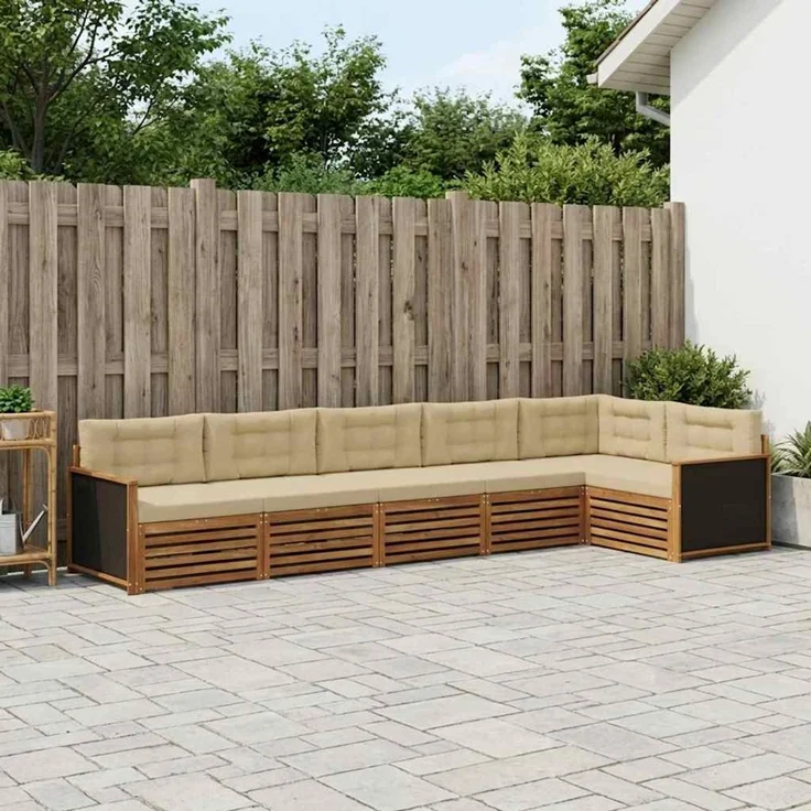 vidaXL Outdoor-Sofagarnitur 6 stk. 6-Sitzer Natur und Beige 3383406 – Bild 1