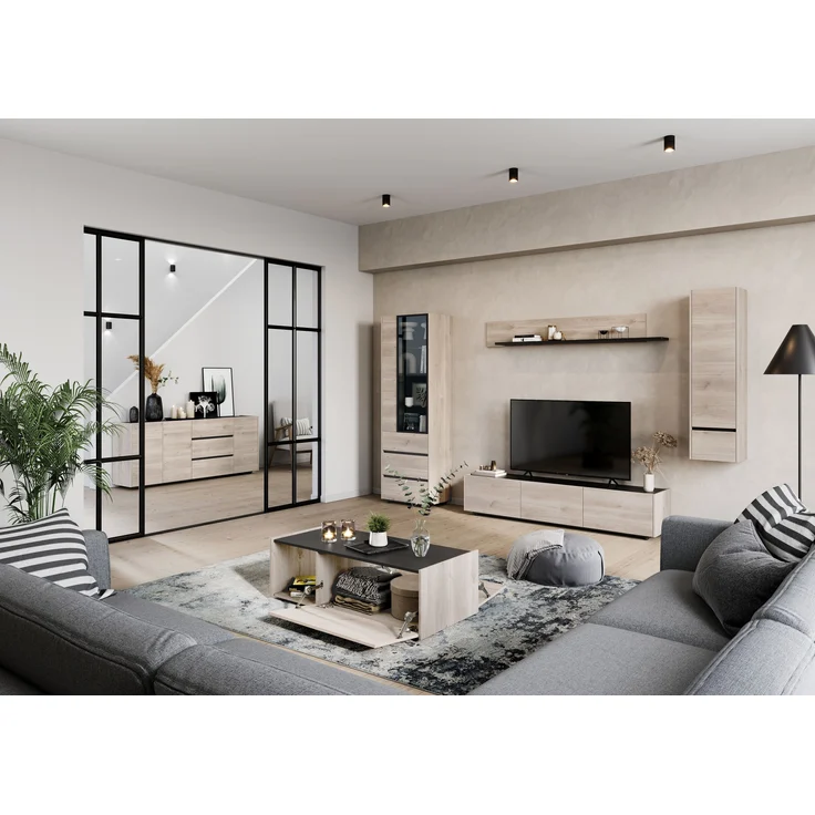 Germania Couchtisch 1300-627 GW-Cantoria, in Eiche/Schwarz, mit zwei Klappen, 112 x 37 x 53 cm (BxHxT) – Bild 5