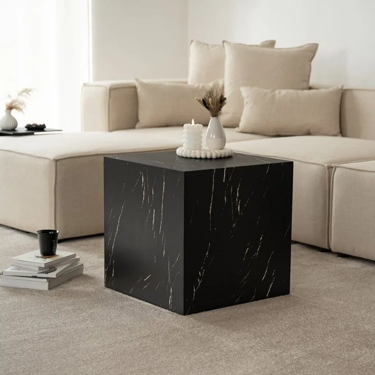 HOME DELUXE Couchtisch AMIRI M 50 x 50 x 50 cm, Marmoroptik, Wohnzimmertisch, Beistelltisch