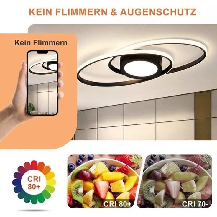 Nettlife LED Deckenleuchte Schlafzimmer Schwarz/Weiß Dimmbar Metall Wohnzimmer mit Fernbedienung, Dimmbar, LED fest integriert, Warmweiß Neutralweiß Kaltweiß, Schlafzimmer Kinderzimmer Küche Balkon perfekt als Weihnachtsgeschenk – Bild 4