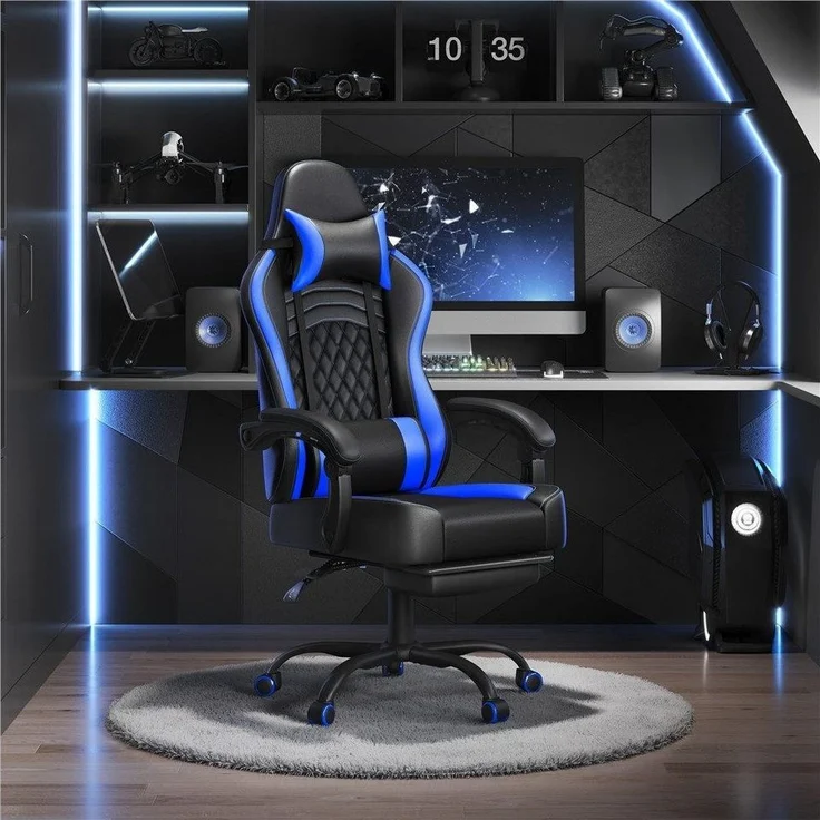 Yaheetech Gaming-Stuhl mit Massagefunktion & Kopfstütze & Fußstütze Ergonomischer PC-Stuhl, höhenverstellbarer Drehstuhl Computerstuhl Verstellbare Rückenlehne – Bild 5