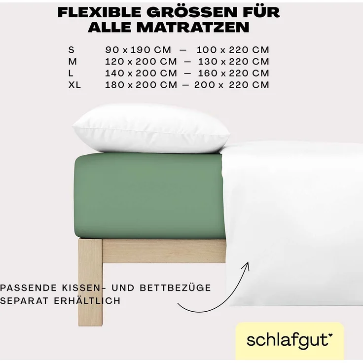 Schlafgut 'Easy' Spannbettlaken, MADE IN GREEN by OEKO-TEX®, Gummizug: rundum, Jersey Elasthan, Green Mid, XL 180x200 cm - 200x220 cm – Bild 4