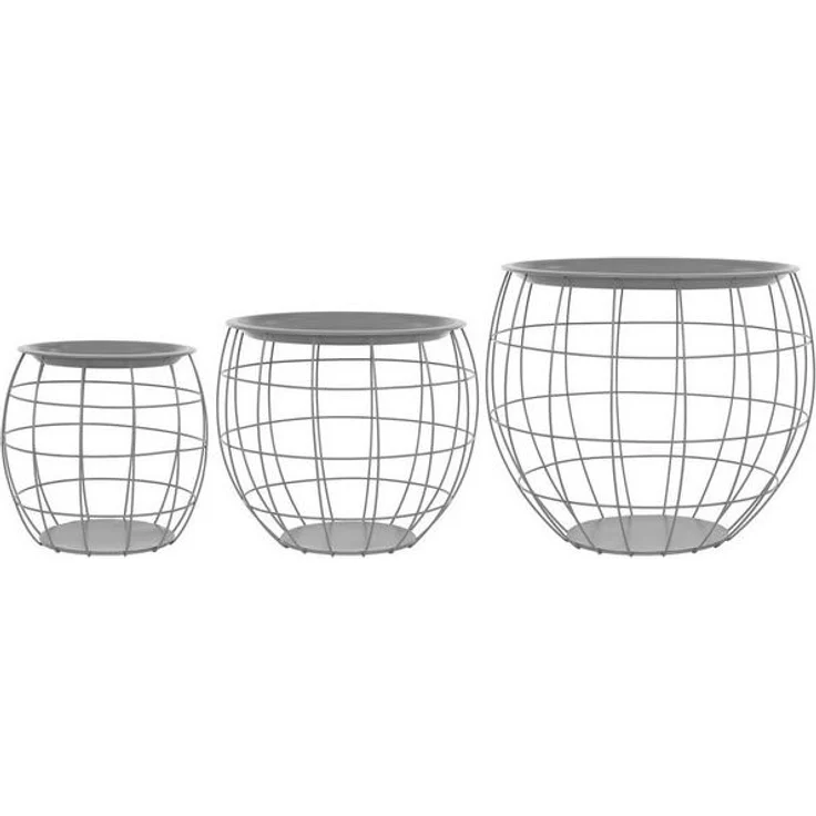 ML-DESIGN Beistelltisch Sofatische aus Metall rund Wohnzimmertische Satztische (3-St), Couchtisch Grau Metallkörbe Drahtkorb mit abnehmbarer Tischplatte – Bild 4