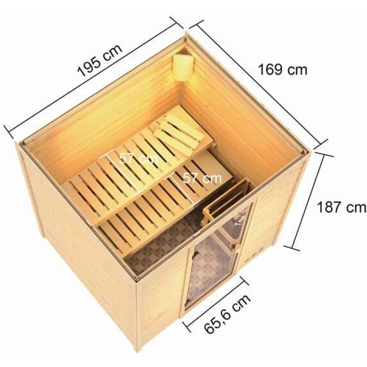 Karibu Sauna Adelina ohne Dachkranz + 9kW Saunaofen mit ext. Steuerung Easy – Bild 4