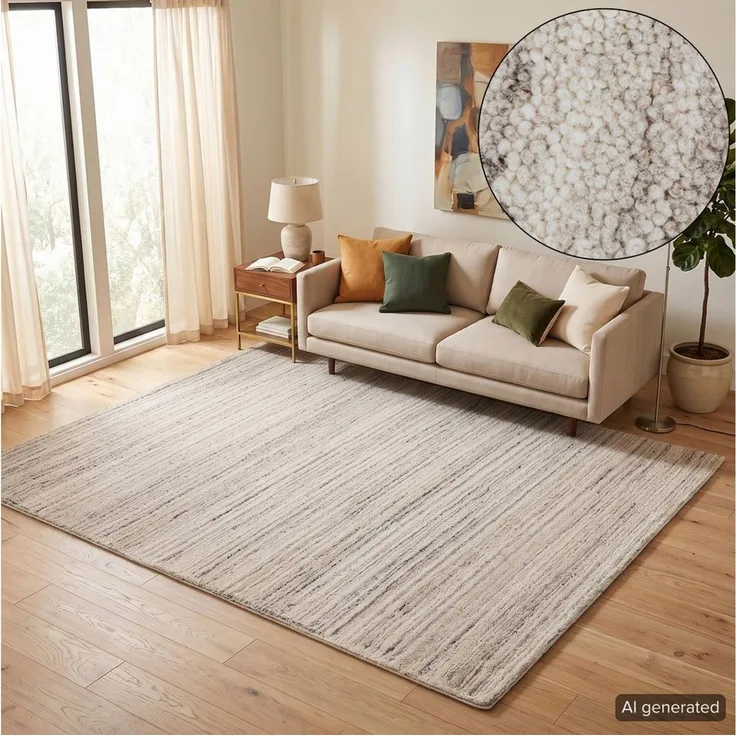 THEKO Wollteppich Janne, Berber Teppich, Wolle, meliert, handgearbeitet, rechteckig, Höhe: 20 mm, handgetuftet, Wohnzimmer, Schlafzimmer, Esszimmer