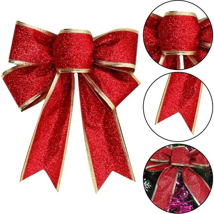 Bomiclss Weihnachtsbaumschleife 10er Set Glitzer Weihnachts Schleifen 18×23 cm (1-tlg), Dekoschleifen für Weihnachtsbaum, Geschenke & Party Deko – Bild 2