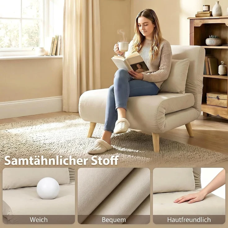 HOMCOM Schlafsessel, Polyester, Beige, 72 x 78 x 79 cm – Bild 6