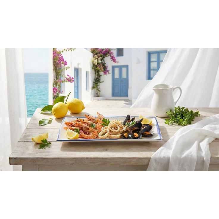WestCraft Speiseteller Teller, mediterran mit Sardinen-Motiv, Maritime Servierplatte 30×15cm, (4 St), 4er Set, hochwertig und robust - langlebig und vielseitig einsetzbar – Bild 4