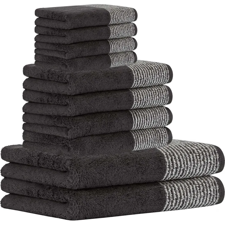 CAWÖ Handtuch Set, 10-tlg. - C Two-Tone, 2x Duschtuch, 4x Handtuch, 4x Gästetuch Basalt Set